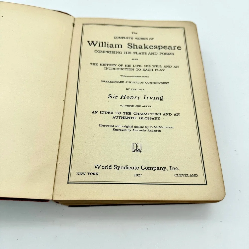 World Syndicate Co Shakespeare Book Flex Leather Antique 1927 Maroon Illustrated